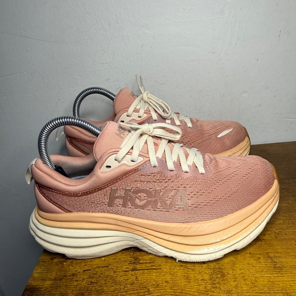Hoka Bondi 8 Running Shoes Womens Size 6.5 Pink Coral 1127952 SNC